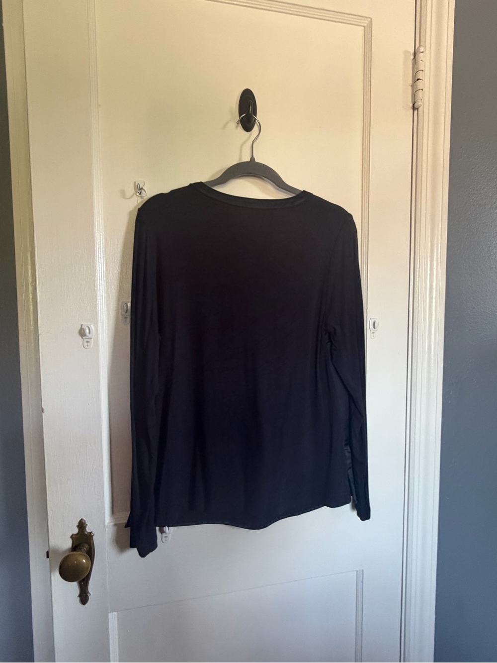 Calvin Klein Navy V-Neck Long Sleeve Satin-Look Blouse - Picture 4 of 4